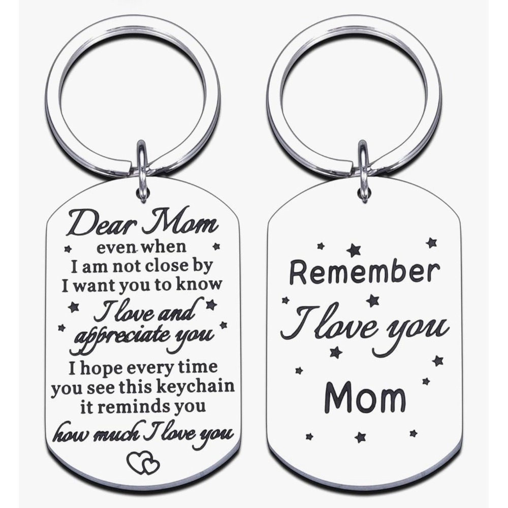 Dear Mom Engraved Dog Tag Keychain Silver Stainless Steel Mother Gift